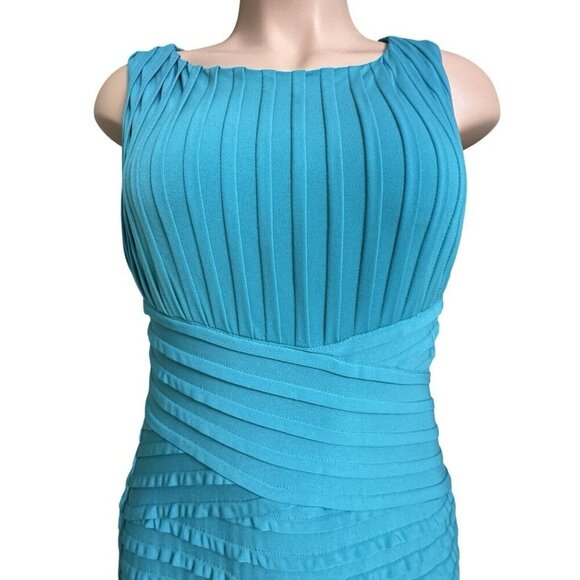 CALVIN KLEIN‎ Teal Bandage Dress Sz 0/2 Pleated Crossover Waist PinTuck Slinky - Picture 2 of 14